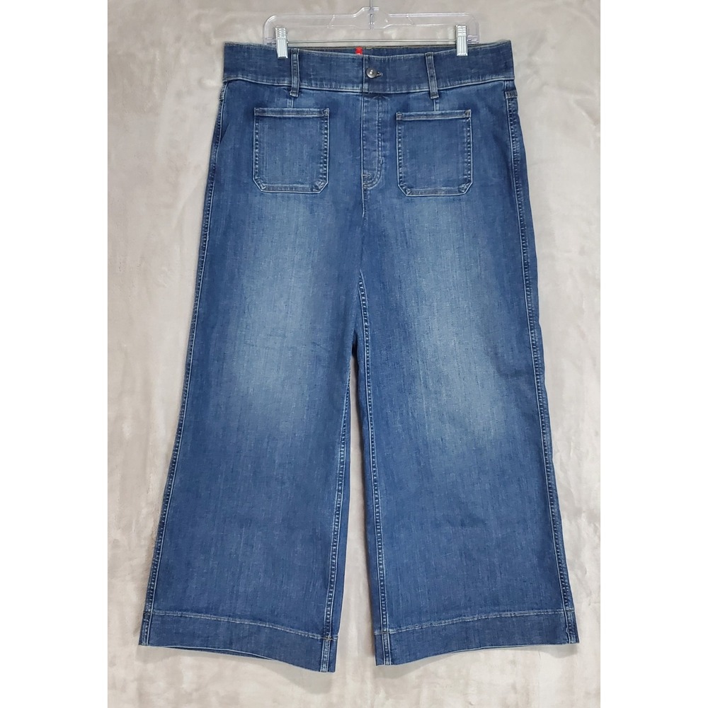 SPANX Shapewear Jeans Womens 1X Pull On Pant Cropped Wide Leg Patch Pockets EUC